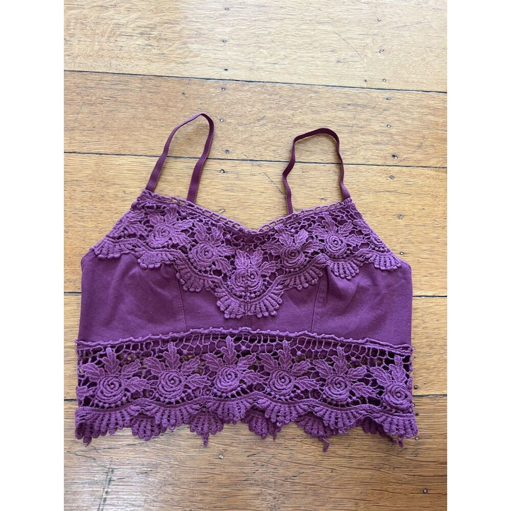 Garage Crochet Lace Crop Cami, Burgundy/Plum, Size S